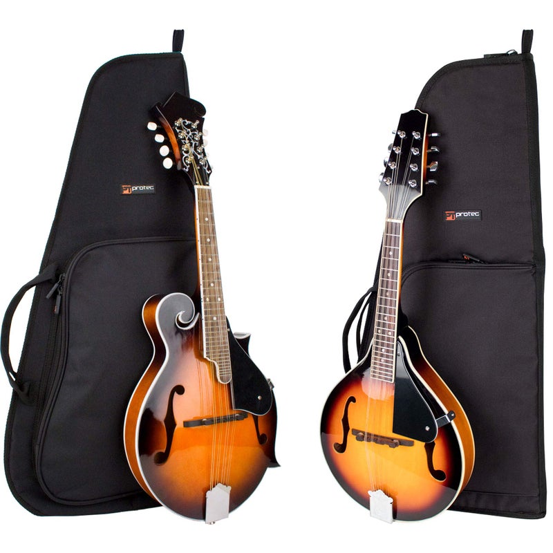 Pro-Tec Protec Mandolin Gig Bag (A & F Style) with Backpack Straps-Silver Series, Model CF208E, Black - Image 2
